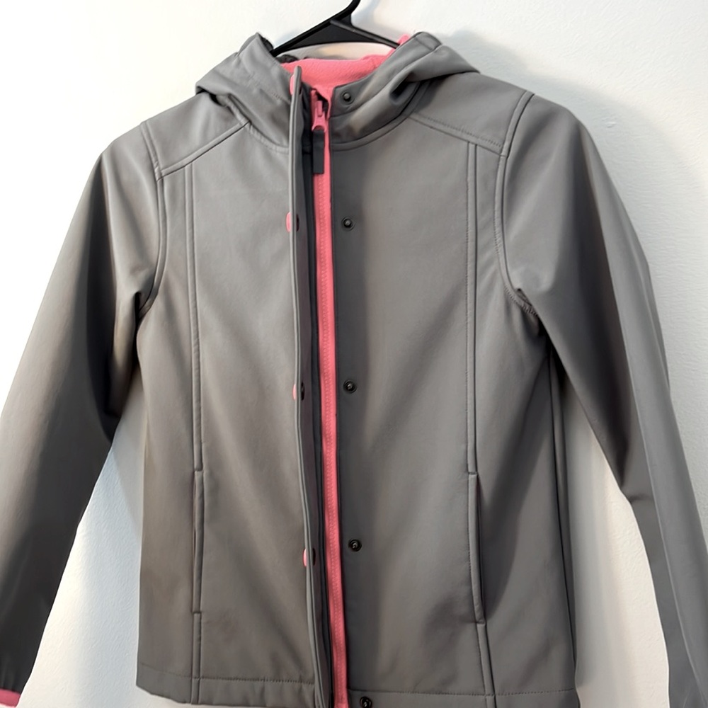 Gray Hooded Jacket with Pink Accents Size Medium (7/8). - Picture 2 of 8